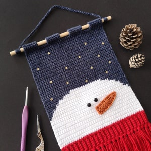 Schneemann-Wandbehang häkeln MUSTER, gehäkeltes Wohndekor, Winter-Häkelanleitung, Weihnachtswandbehang, Schneemann häkeln, Winter-Liebhaber-Geschenk