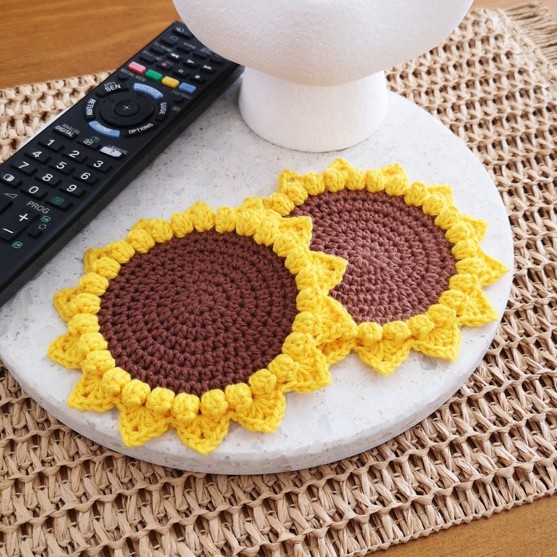 Sunflower Coaster Crochet PATTERN, Crochet Sunflower Coasters, Crochet Coaster Flower, Crochet Coaster Pattern, Crochet Sunflower image 5