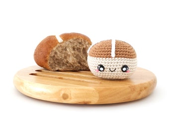 Crochet Hot Cross Bun PATTERN, amigurumi food, kawaii crochet pattern, crochet food with face, amigurumi pattern, Easter crochet pattern