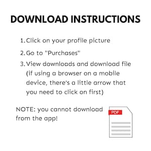 Puede incluir: Gr&aacute;fico blanco con texto negro que indica las instrucciones de descarga. El texto incluye pasos numerados para descargar un archivo. Un icono PDF est&aacute; en la esquina inferior derecha. El texto tambi&eacute;n indica que las descargas no est&aacute;n disponibles desde la aplicaci&oacute;n.