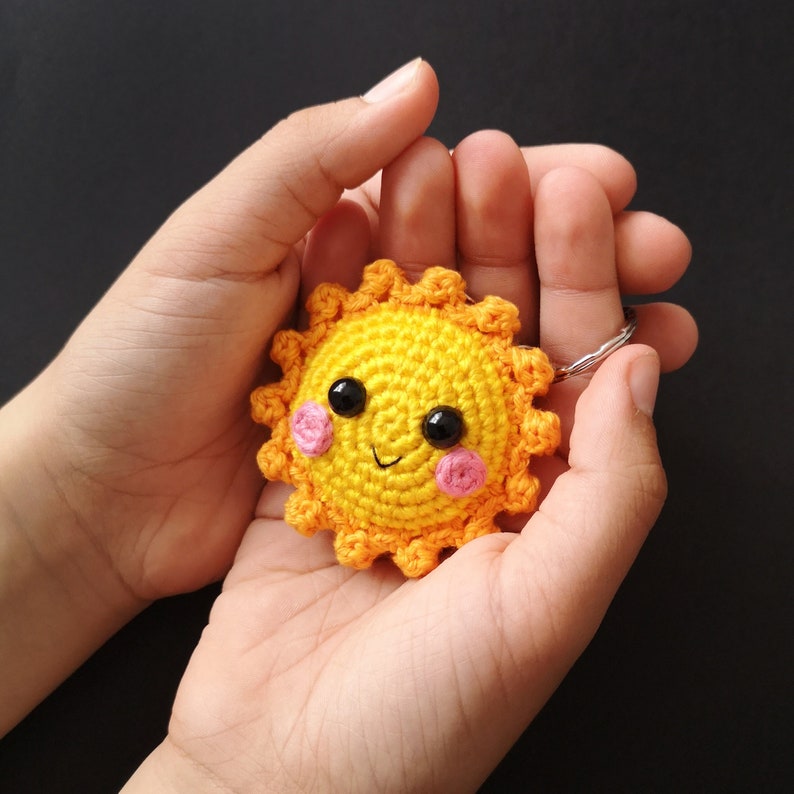 Sun Keychain Crochet Pattern, Crochet Sun, Amigurumi Pattern, Crochet Accessory, Teacher Gift Idea image 1