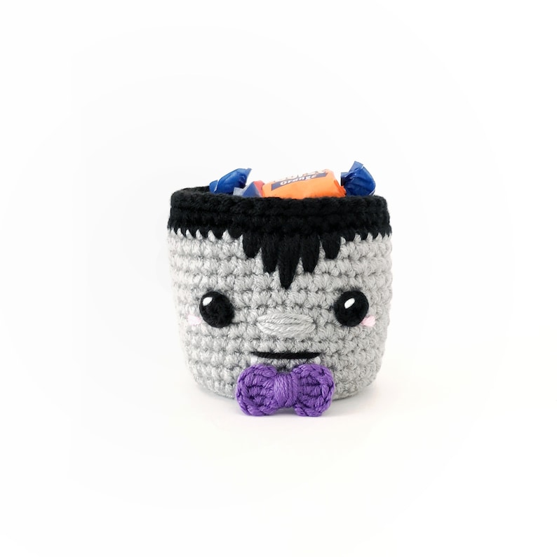 Halloween Basket Crochet PATTERN, Candy Basket, Crochet Basket Pattern, Frankenstein, Vampire, Pumpkin, Halloween Gifts, Halloween Decor image 7