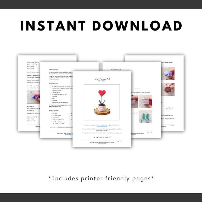 Heart Flower Pot Crochet PATTERN, Amigurumi Heart, Crochet Heart Pattern, Crochet Heart Plant, Valentines Crochet Pattern image 4