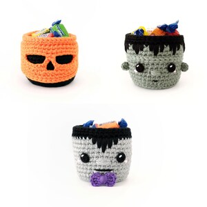 Halloween Basket Crochet PATTERN, Candy Basket, Crochet Basket Pattern, Frankenstein, Vampire, Pumpkin, Halloween Gifts, Halloween Decor image 9