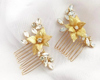 Bridal hair comb golden Simple rhinestone hair clip Emerald hair piece Wedding hair accessories