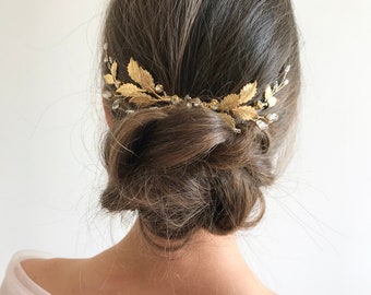 Golden bridal hair piece Wedding comb rhinestone Greek wedding headpiece Goddess gold leaves  Hair accessories crystal