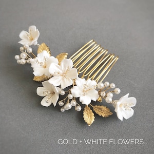 Floral hair comb bridal Wedding accessories Gold headpiece Flower hair piece Side headpiece boho