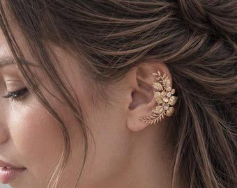 Gold Leaf Ear Cuff, Bridal Wedding Jewelry, Grecian Ear Climber