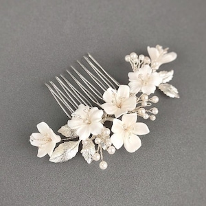 Simple bridal hair comb silver Floral hair pieces Wedding headpiece side Size-3inc(8cm)