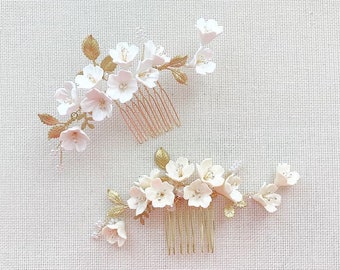 Floral hair comb gold leaf Wedding asseccories Bridal back pieces Wedding back comb Floral wedding hair comb Side headpiece