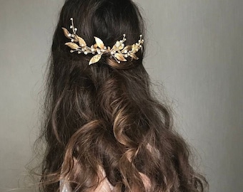 Gold Leaf Bridal Hair Comb, Grecian Wedding Headpiece