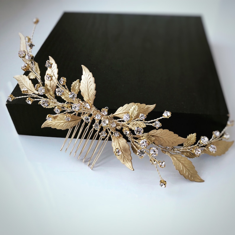 Bridal hair comb gold Greek wedding headpiece Goddess laurel image 7