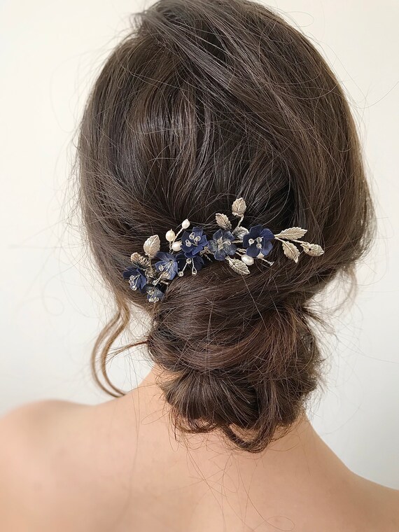 Silver and Blue Floral Hair Combs for Special Occasions Light Blue Hair Comb Winter Wedding Hair Accessories  main image 4