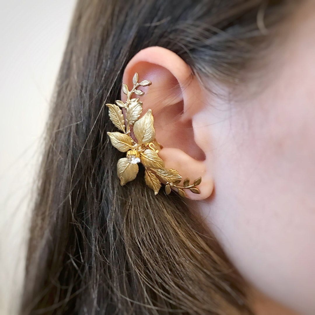 Leaves Ear Cuffs, Wedding Earring, Bridal Jewelry Boho, Ear Climber ...