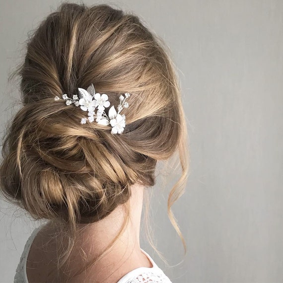 Crystal Bridal Hair Pins Wedding Flower Hair Piece With Etsy