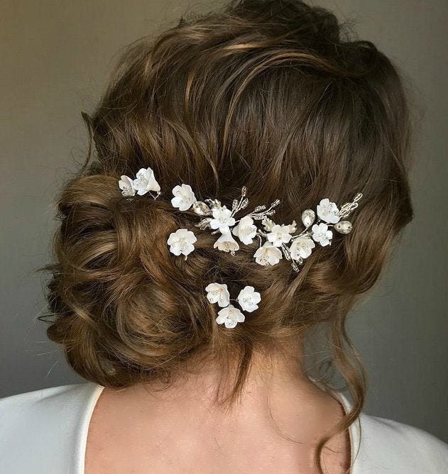 Set Bridal Hair Pins Small White Flower & Leaves Wedding Hair - Etsy Set Bridal Hair Pins Small White Flower & Leaves Wedding Hair - Etsy