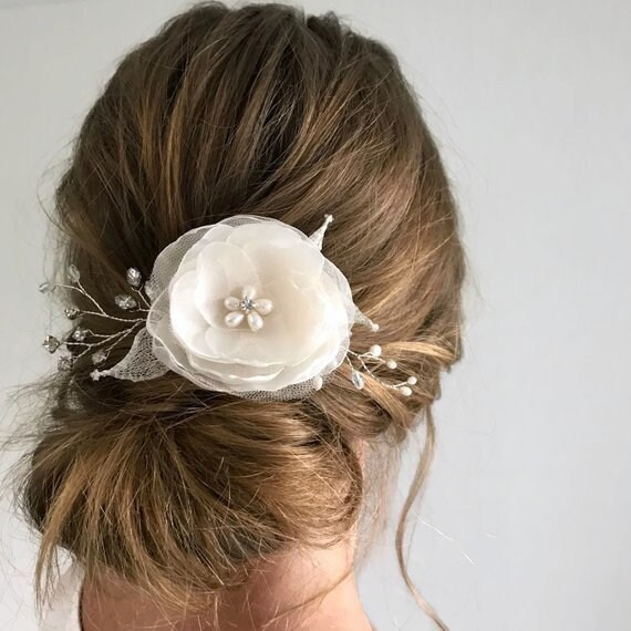 Fleur Blanche Clip Mariage Mariée Perle Clip Floral Argent