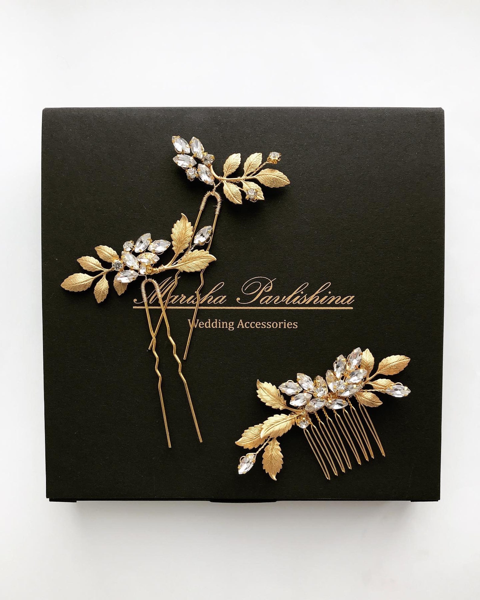 Bridal hair comb gold Wedding hair pins Crystal head piece Etsy