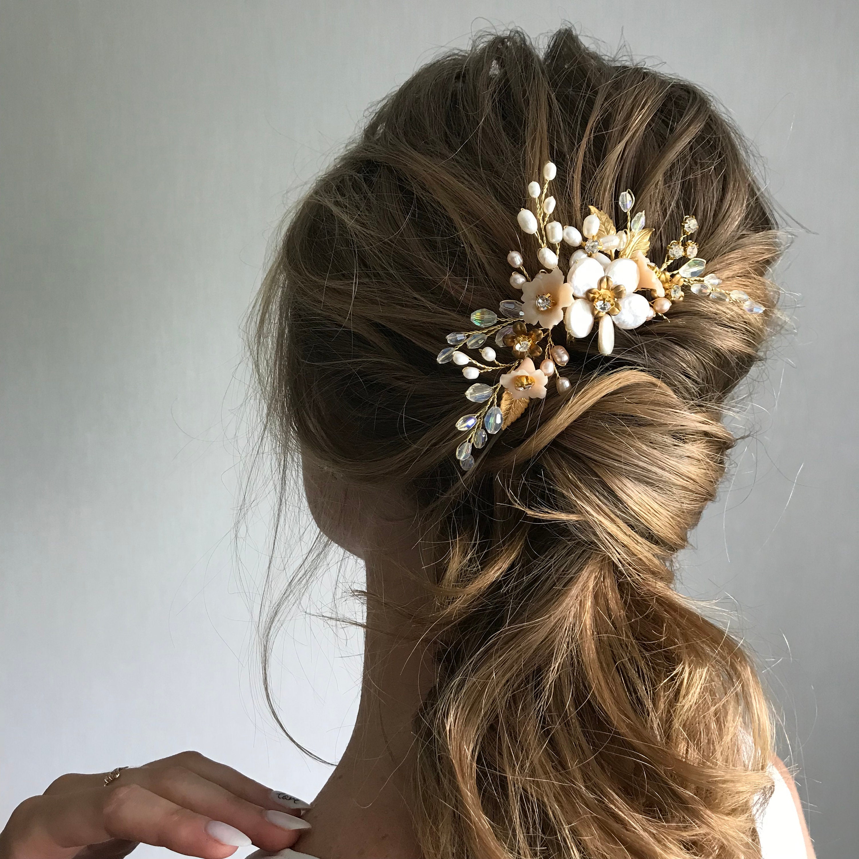 Wedding Hair Piece Pearl Bridal Headpiece Floral Hair Comb Etsy