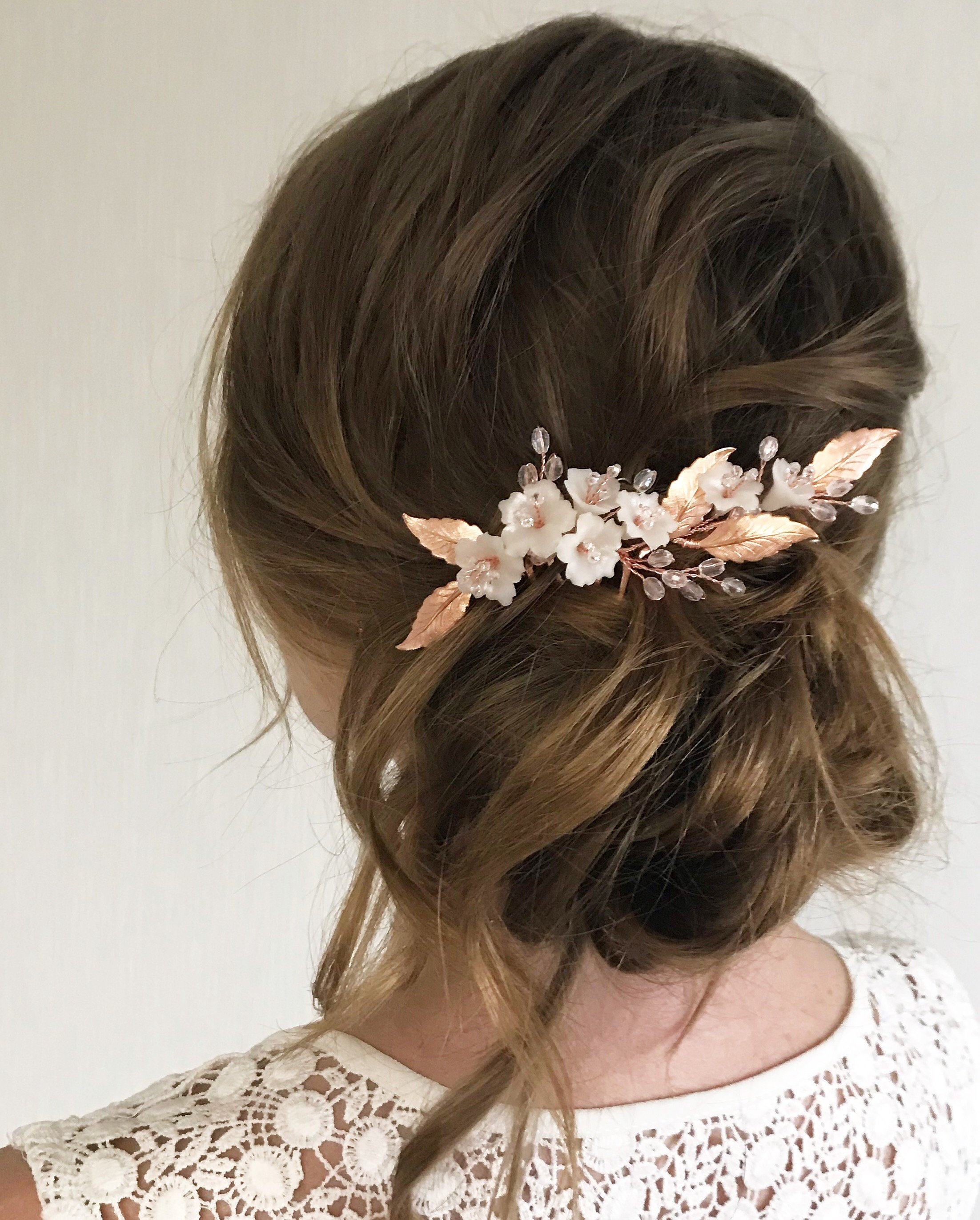 Rose Gold Hair Comb White Flowers Bridal Hair Accessories for Etsy