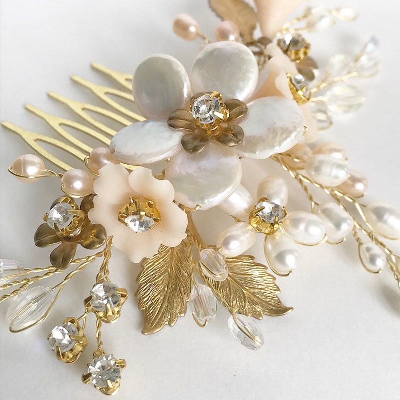 Wedding Hair Piece Pearl Bridal Headpiece Floral Hair Comb Etsy