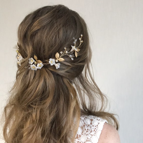 Bride Wedding Bridesmaid Bridal Leaf Floral Hair vine twig halo hairpiece gold Amazon.com : CASDRE Flower Bride Wedding Hair Vine Pearl  main image 3