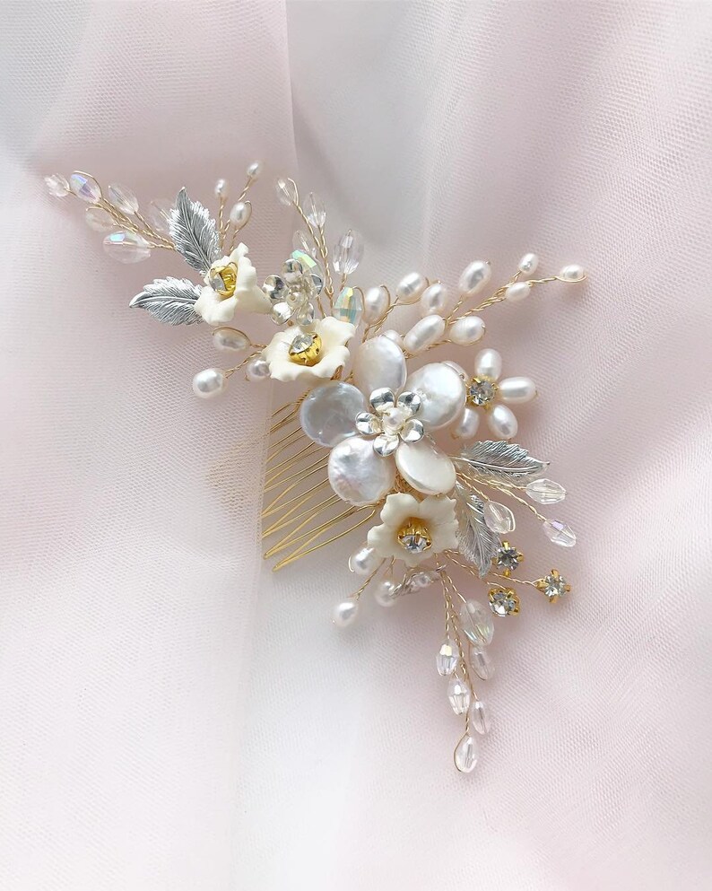 Wedding Hair Piece Pearl Bridal Headpiece Floral Hair Comb Etsy