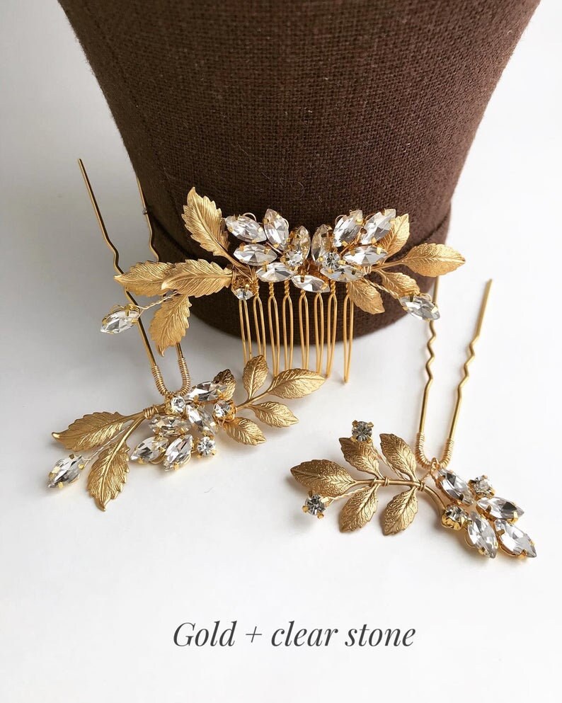 Bridal hair comb gold Wedding hair pins Crystal head piece Etsy