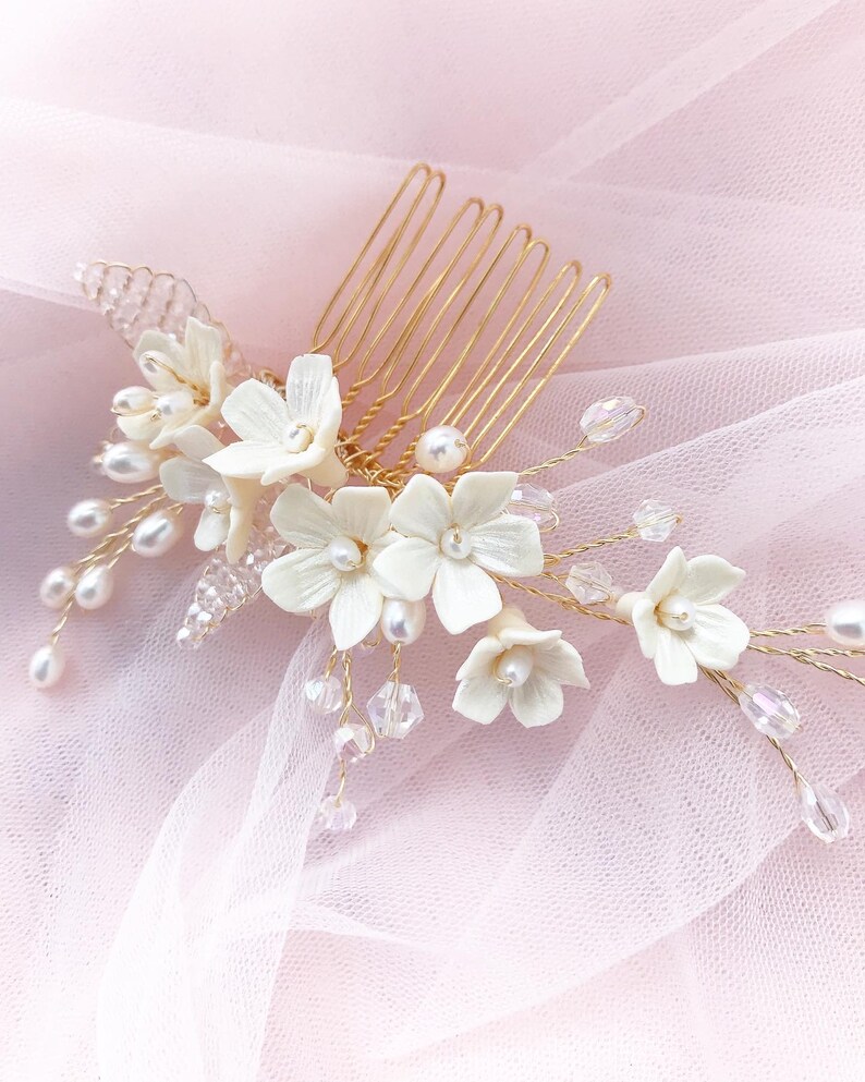 Wedding Hair Comb Gold Floral Headpiece for Bride Hair Etsy