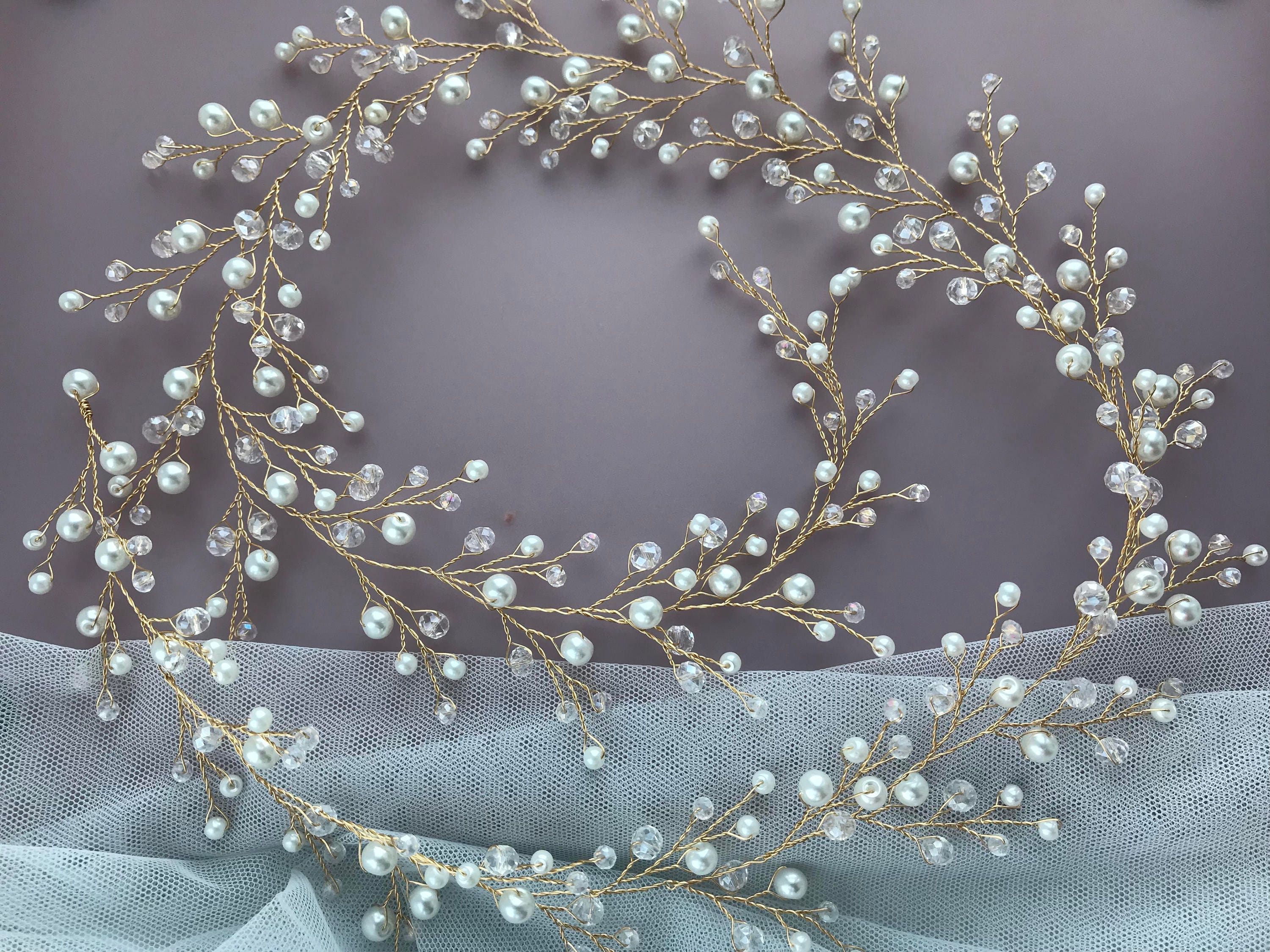 Crystal Pearl Hair Vine Bridal Hair Vine Wedding Hair Vine Etsy