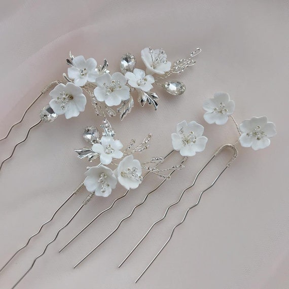 Outstanding® Blumen-Haarnadel Mit Strass – Elegante Haarspange In Weiß & Silber Für Braut, Party & Alltag