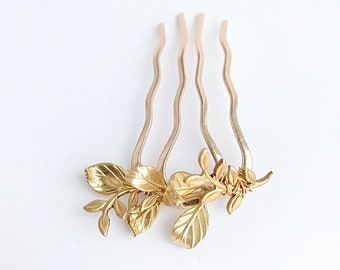 Small leaves comb • minimalist gold headpiece