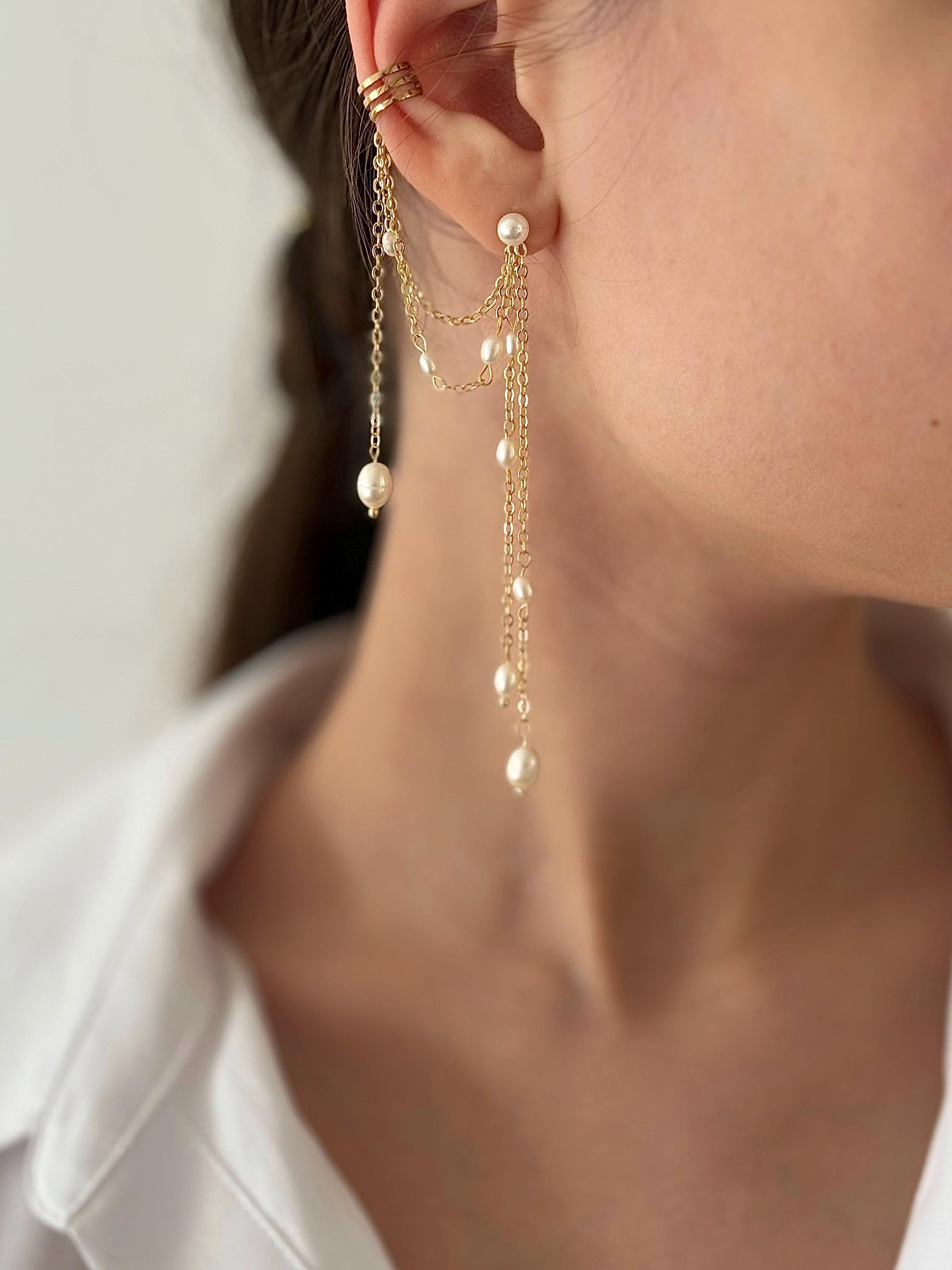 ✨NEW Bridal Elegant Pearl Ear Cuff Bridal Pearl Ear Cuffs With Crystals – Handmade Wedding  main image 2