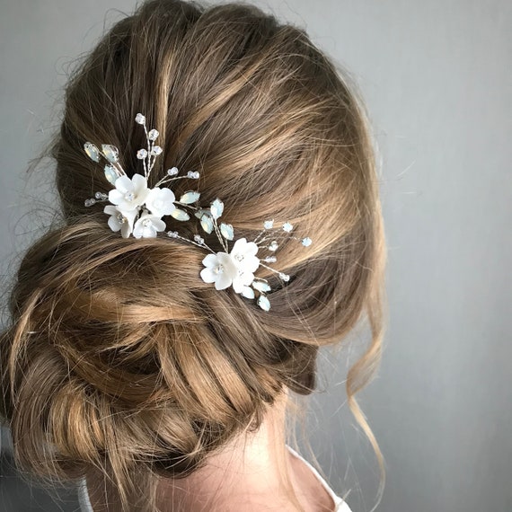6x Silberfarbene Blumen-Haarnadeln Mit Strass – Hochzeits-Haarschmuck Für Braut & Fest
