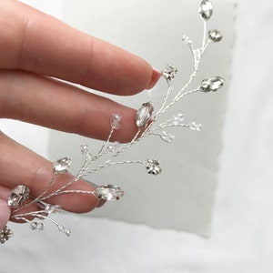 Rhinestone wedding hair pieces Crystal hair vine Bridal hair piece Silver Bridal back hair piece Bridal hair accessories for short hair image 6