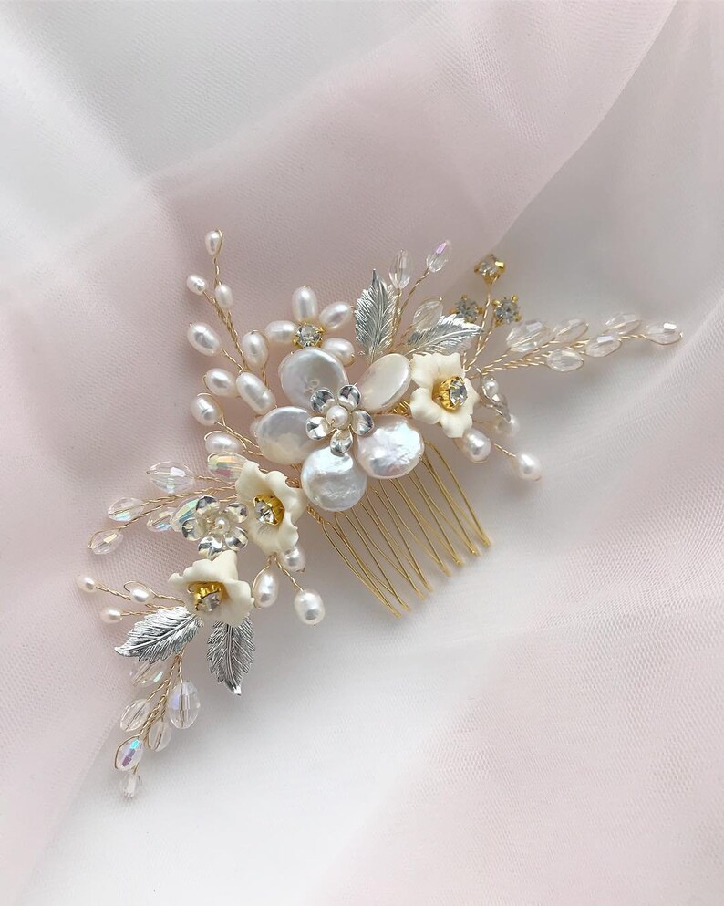 Wedding Hair Piece Pearl Bridal Headpiece Floral Hair Comb Etsy