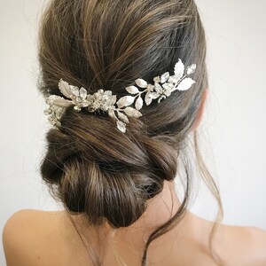 Bridal set white opal hair comb & pins Wedding hair accessories gold Bridesmaid hair piece Rhinestone head piece for bride image 3