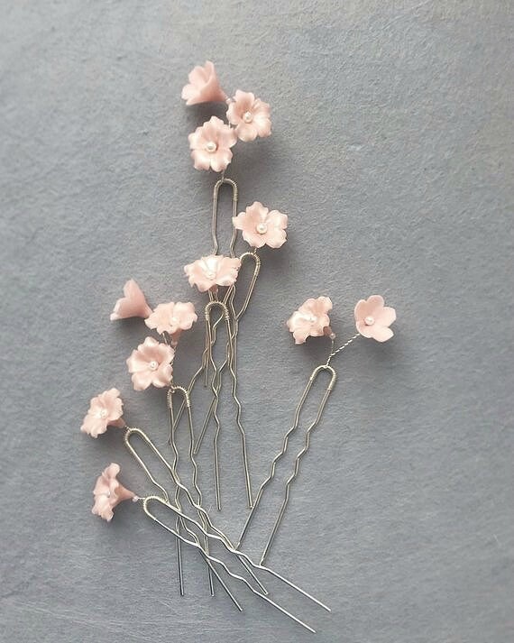 Set Wedding Hair Pins With Small Flowers Silver Bridal Etsy