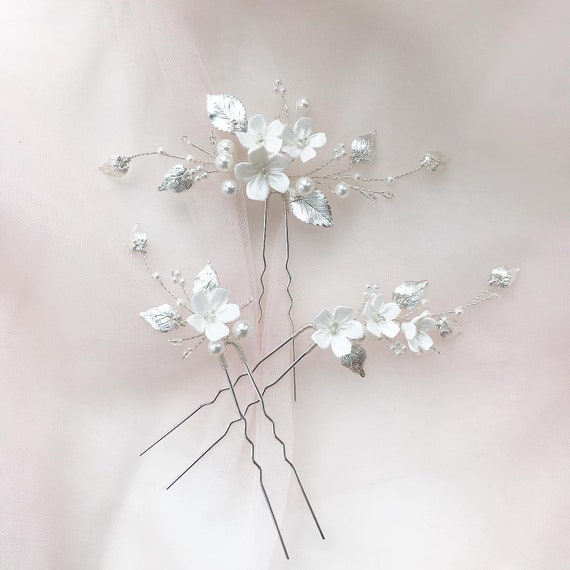 Bridal Hair Pins Small White Flower Floral Mini Hair Clip