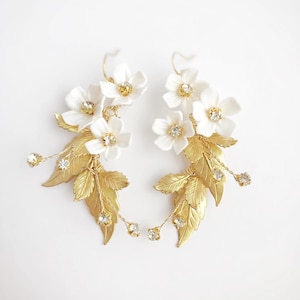 FLORENCE// Bloemen bruidsoorbellen, trouwoorbellen goud, olijfblad oorbellen, boho-trouwoorbellen, ER-023