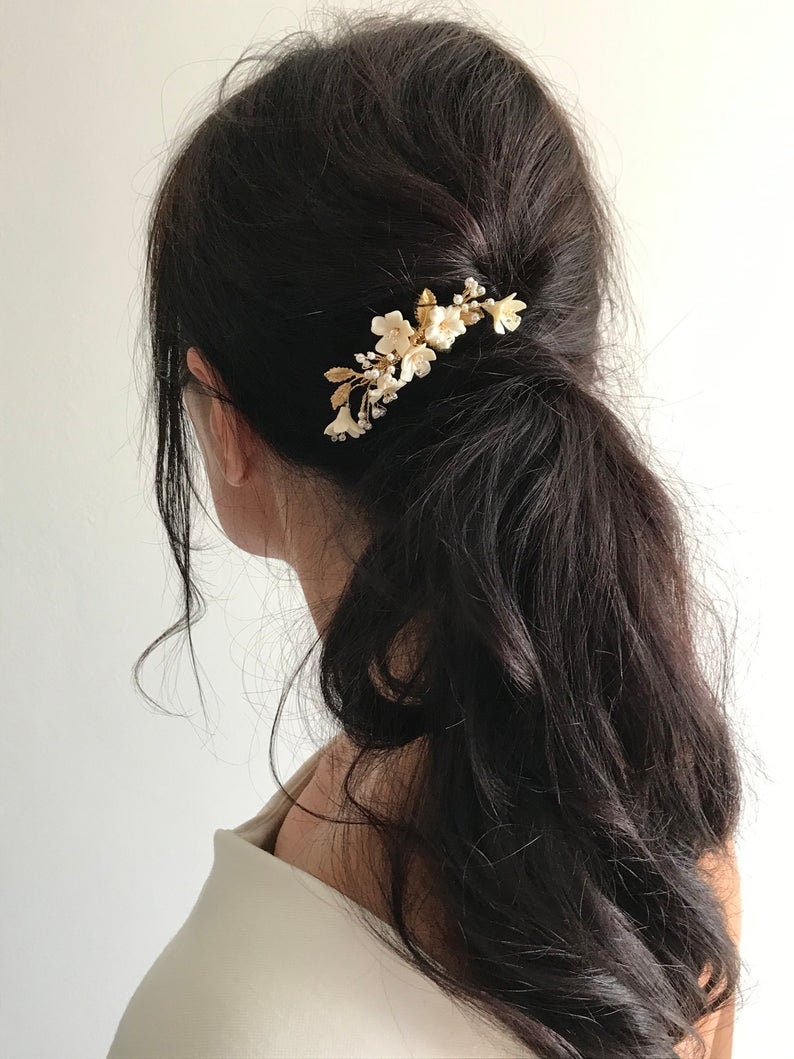 Simple Bridal Hair Comb Silver Floral Hair Pieces Wedding | Etsy