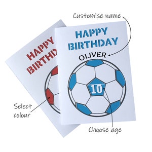 Personalize o cartão de aniversário do futebol - escolha nome, idade e cor