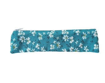 Teal Green Floral Slim Pencil Case