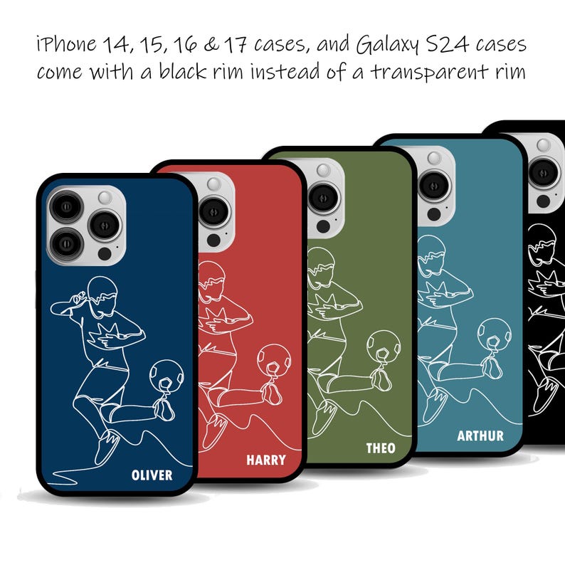Personligt fotbollsfodral för pojkar | iPhone och Samsung Galaxy | Linjeritningsdesign med fotboll bild 2