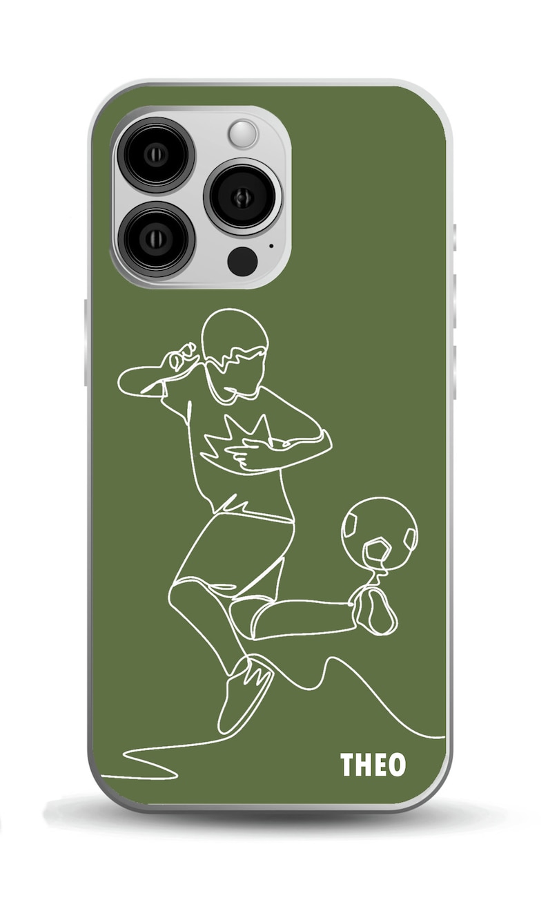 Personligt fotbollsfodral för pojkar | iPhone och Samsung Galaxy | Linjeritningsdesign med fotboll Grön