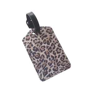 Etiqueta de equipaje con estampado de leopardo / Etiqueta de equipaje con estampado animal / Regalos y accesorios de viaje de piel sintética