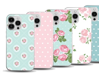 Custodia per telefono floreale shabby chic – Rose vintage e pois