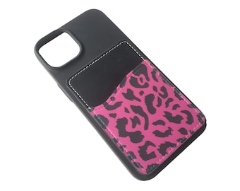 Pink Leopard Print Stick-On Card Holder for Phones | Adhesive Card Wallet | Phone Accessory | Small Gift Idea for Her