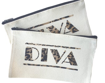 DIVA Pencil Case / Travel Pouch / Leopard Print Makeup or Accessories Holder