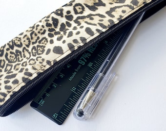 Leopard Print Slim Pencil Case - Small Animal Print Pencil Case